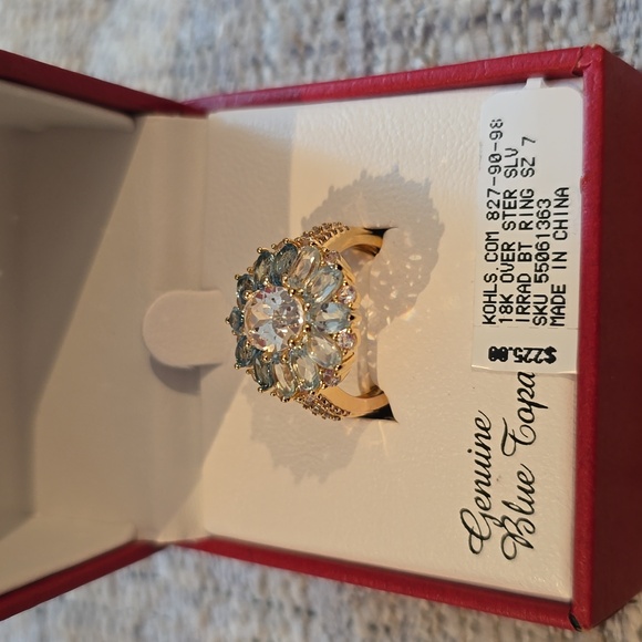 KOHLS 18K GOLD OVER STERLING SILVER GENUINE BLUE TOPAZ RING SIZE 7 - Picture 7 of 16